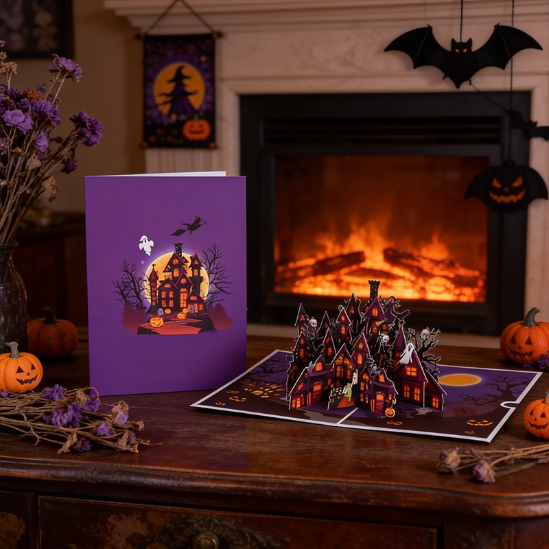 Halloween Haunted House Greeting Card