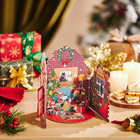 Christmas Door House Floral Wreath Flip Pop Up Card