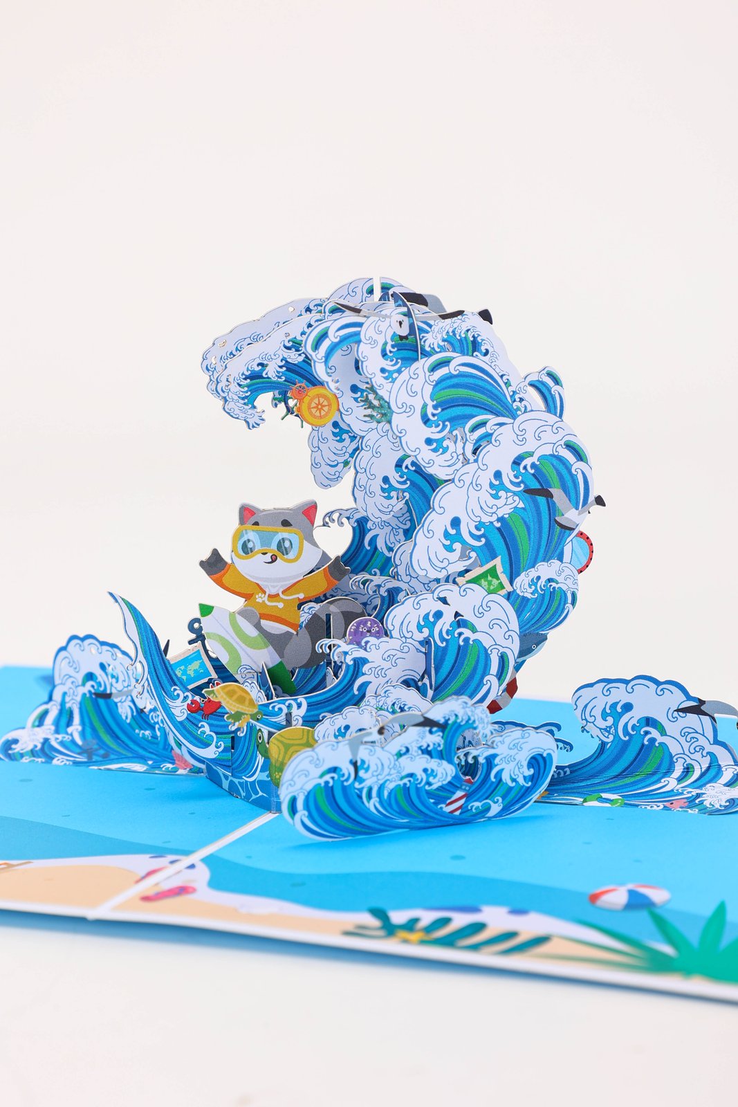 Raccoon Surfing 3D Pop Up Card