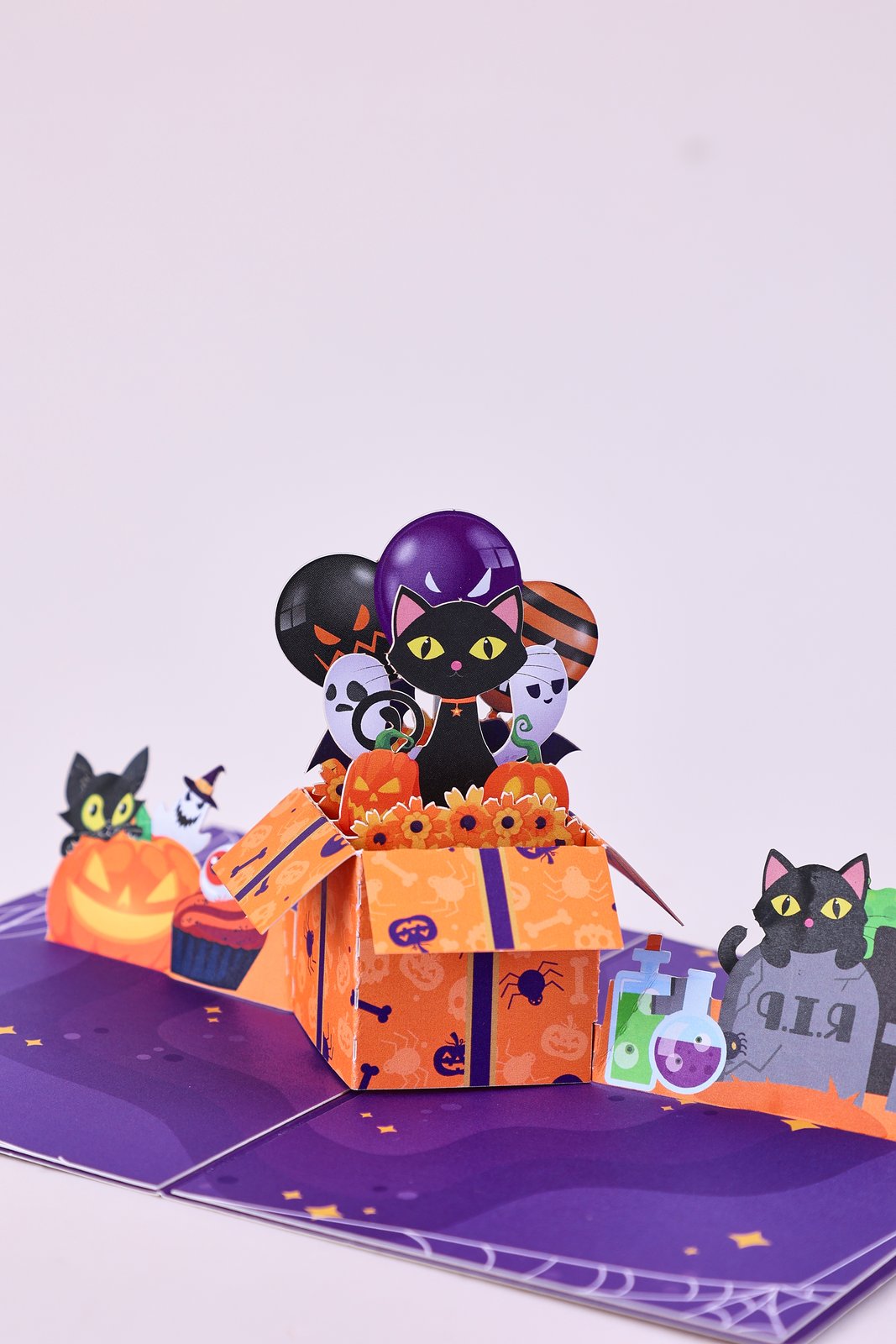 Halloween Gift Box Cat Greeting Card