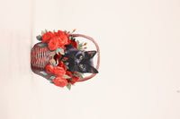 Black Cat Red Rose Basket Hanging Ornament