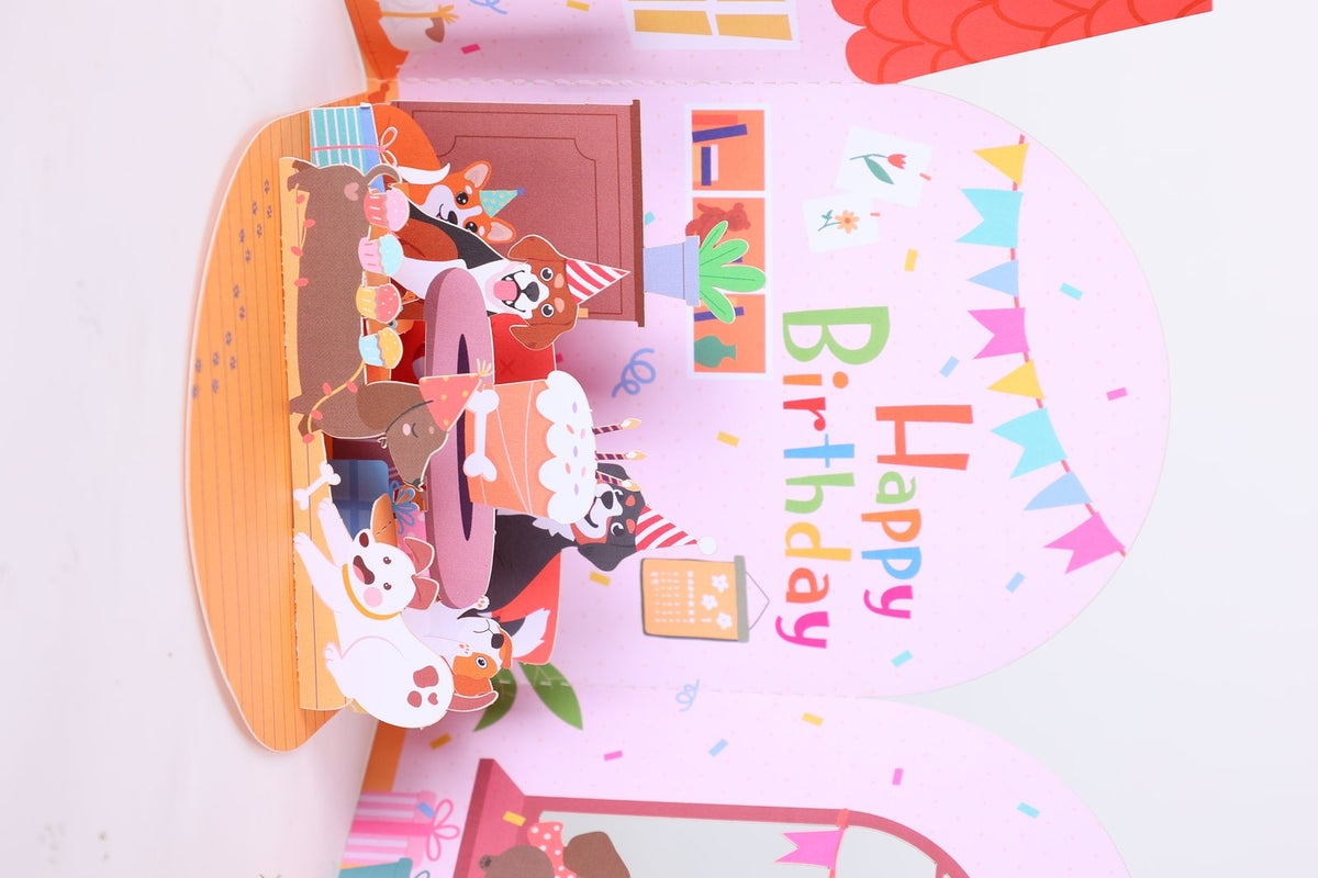 Blue Cottage Birthday Flip Pop Up Card