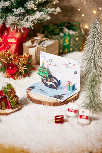 90° Cat Christmas Happy LED Strip Pop Up Card