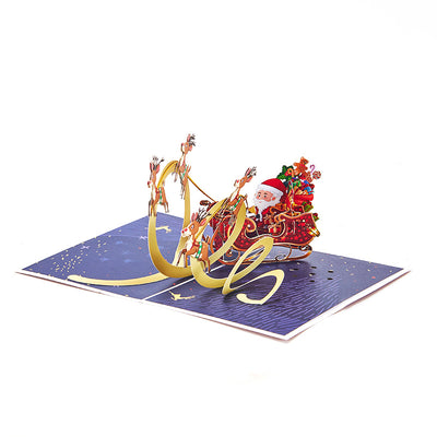 Factory Bulk Price 3D Pop-Up Card Santa Sleigh Greeting Card Festive Christmas Corporate Gift Card