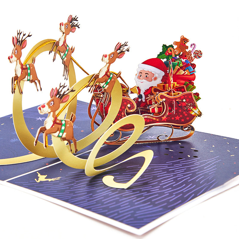 Factory Bulk Price 3D Pop-Up Card Santa Sleigh Greeting Card Festive Christmas Corporate Gift Card