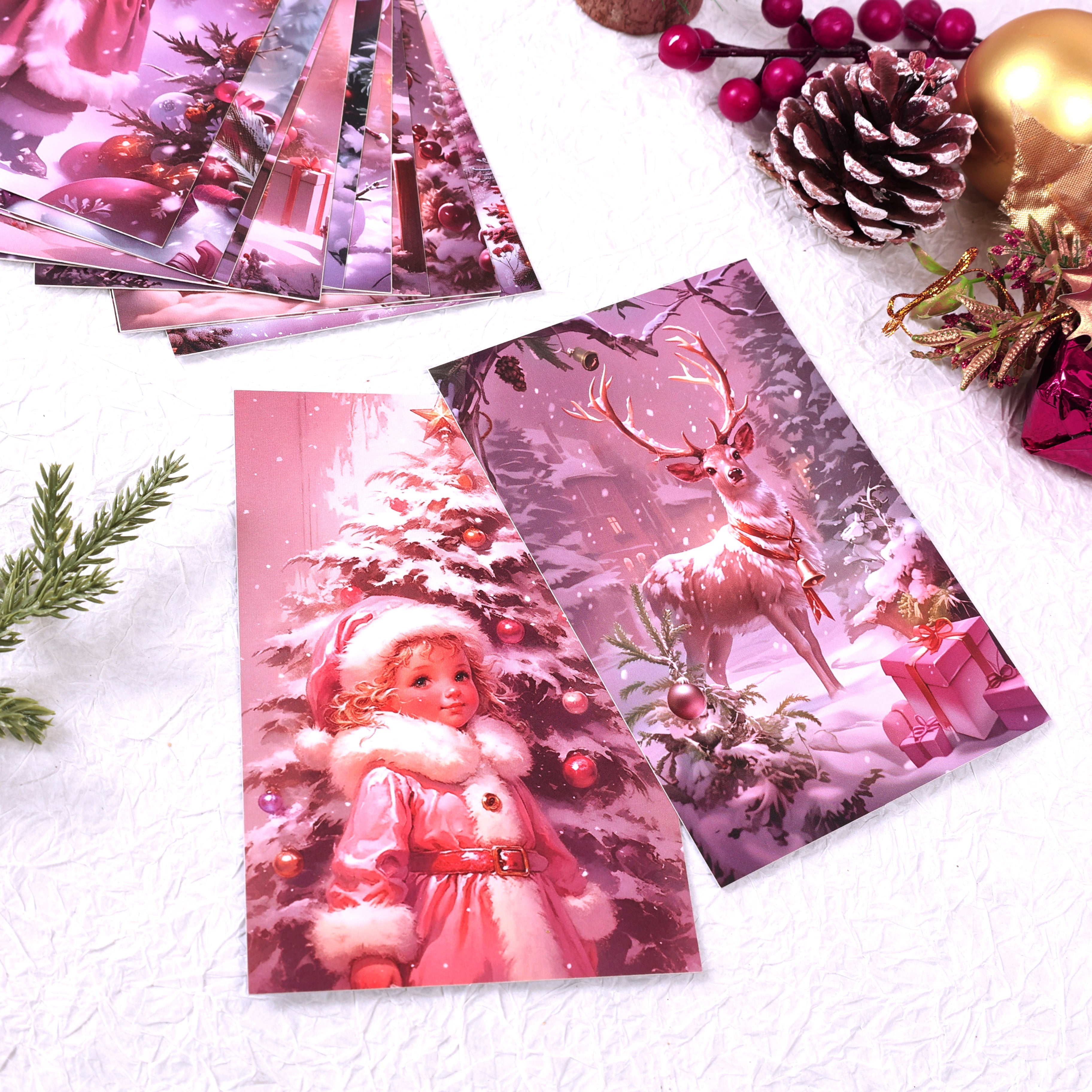 Quality Guaranteed Christmas 2D Flat Greeting Card Set Retro Winter Scenes with Santa