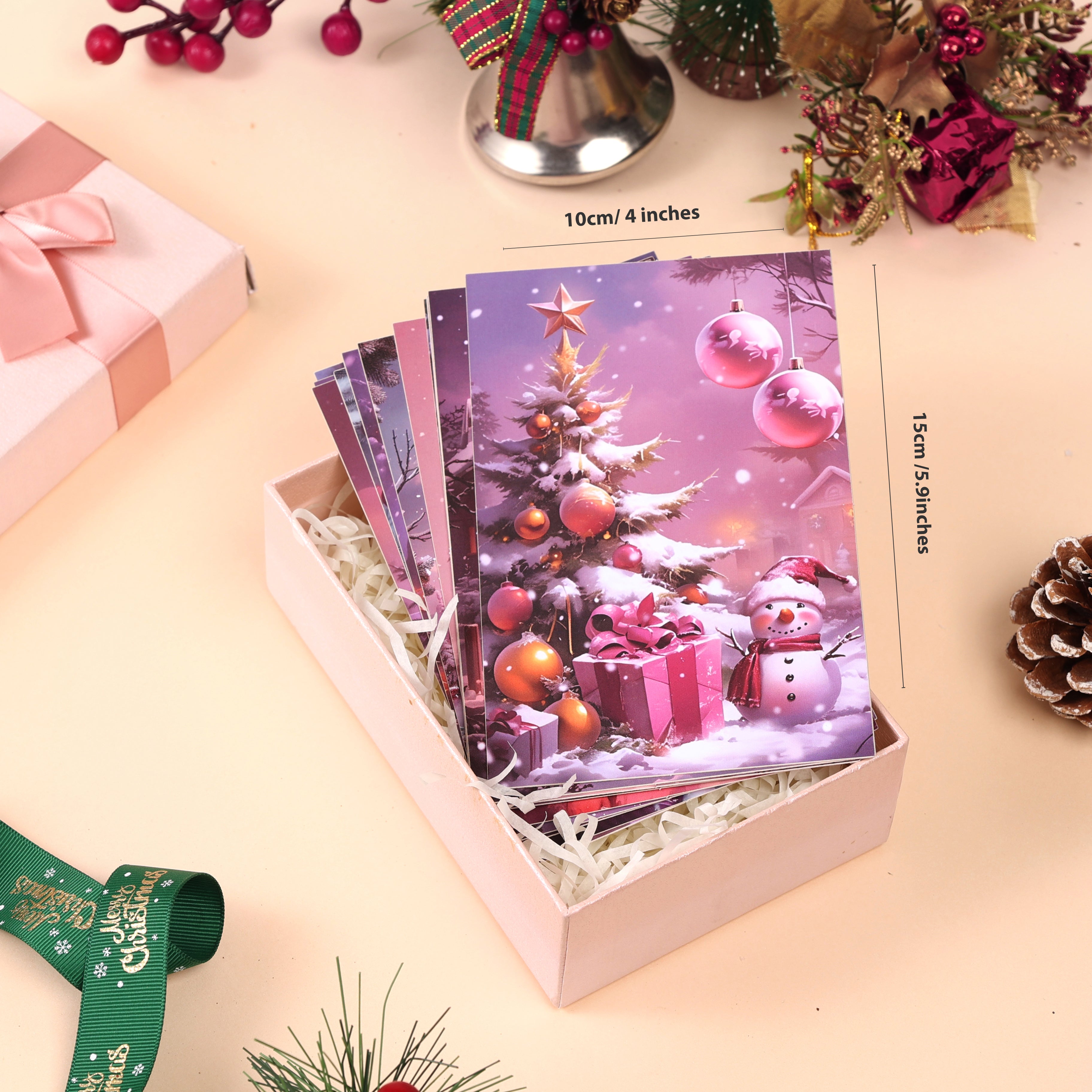 Quality Guaranteed Christmas 2D Flat Greeting Card Set Retro Winter Scenes with Santa