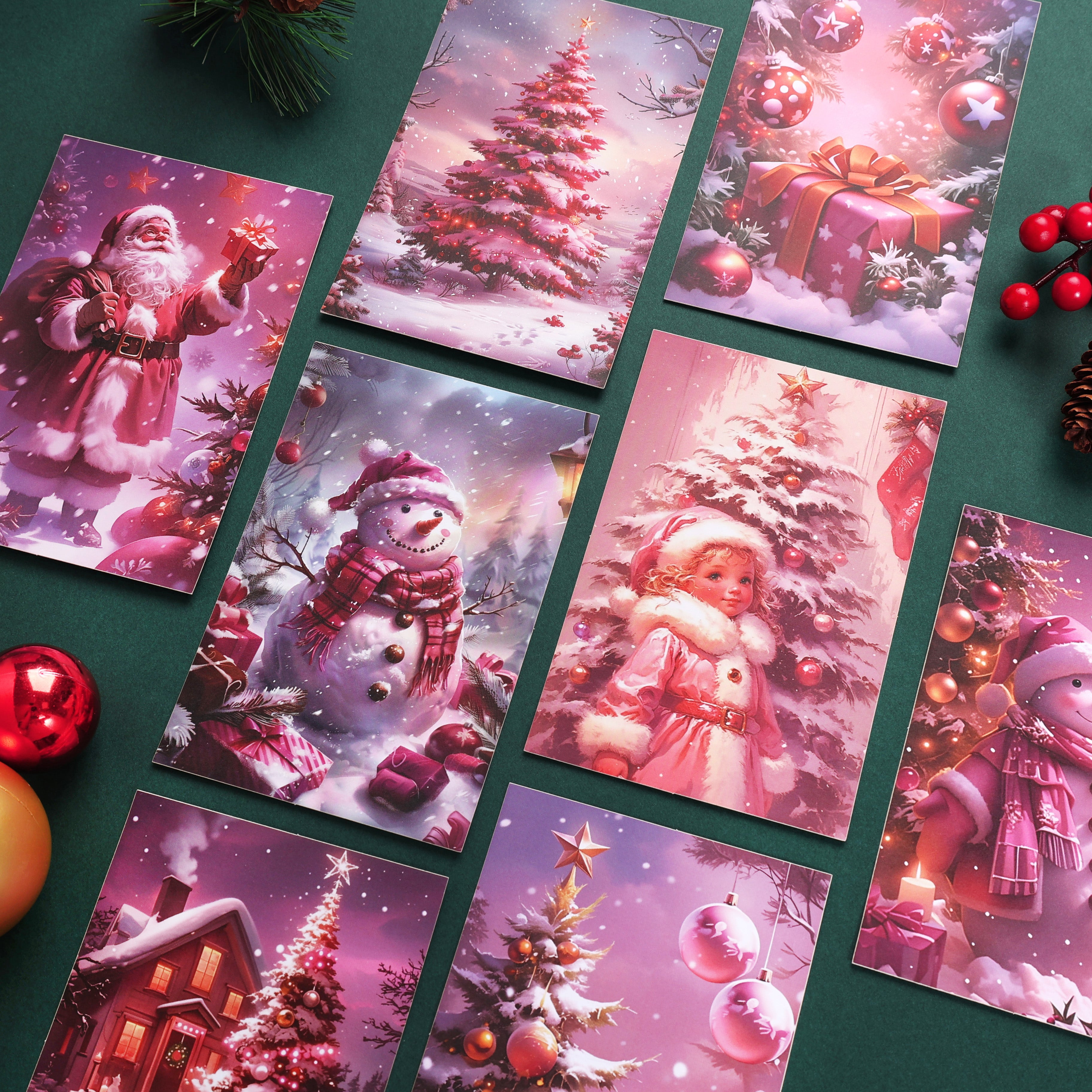 Quality Guaranteed Christmas 2D Flat Greeting Card Set Retro Winter Scenes with Santa