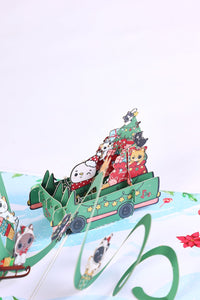 Christmas Cat Snow Car Greeting Card