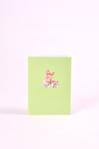 Fox Cherry Blossom Crescent Moon Greeting Card