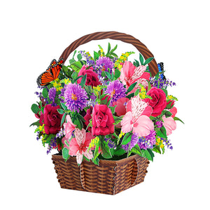 Advanced Equipment Vibrant Mixed Flower 3D Pop-Up Basket Flower Bouquet Forever Floral 3D Greeting Card