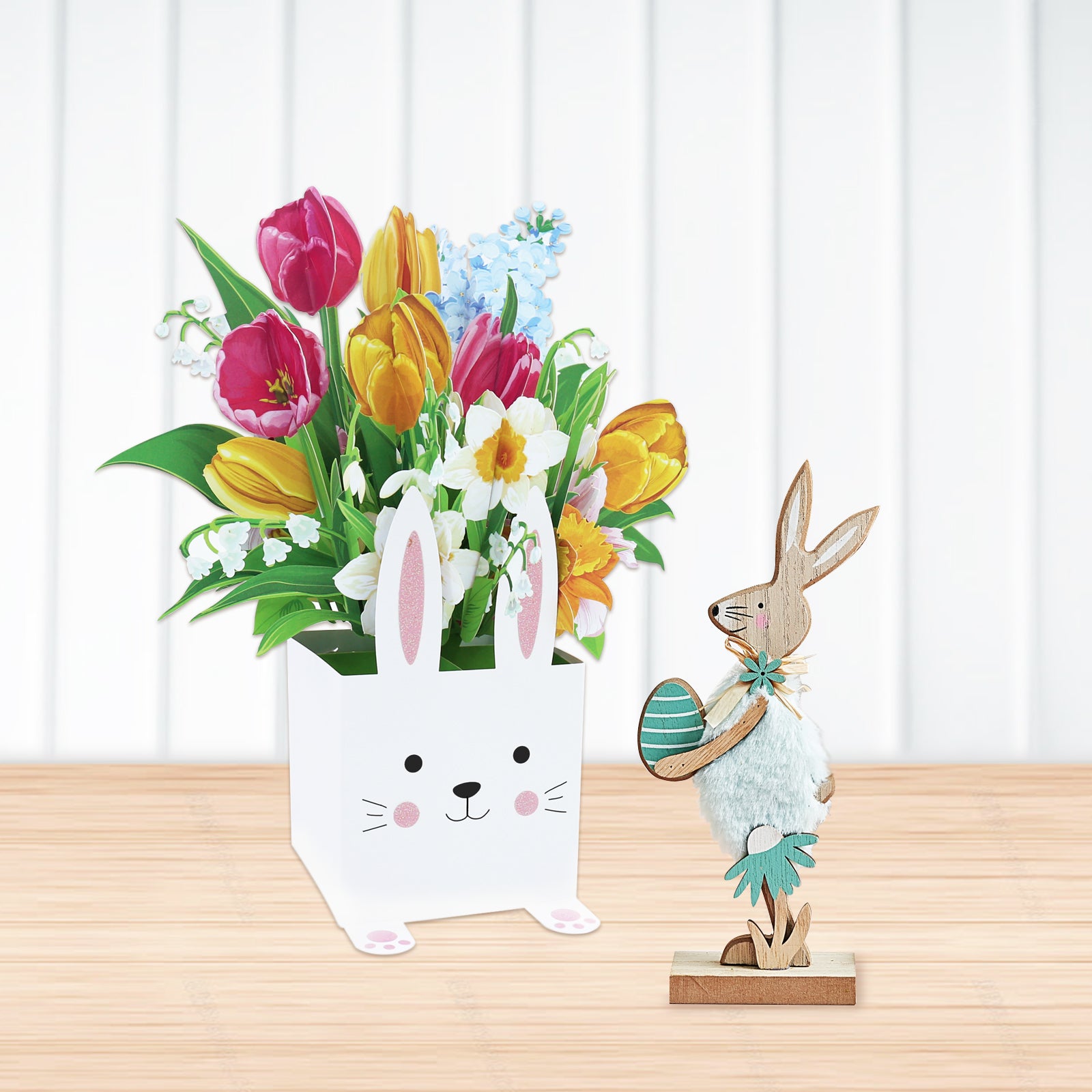 Factory Low MOQ Bunny Lily Blooming Flower Box 3D Pop-up Card Easter Floral Greeting Card