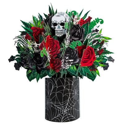 Factory Price Gothic Skull & Rose 3D Pop-Up Card Dark Floral 3D Flower Bouquet Greeting Card