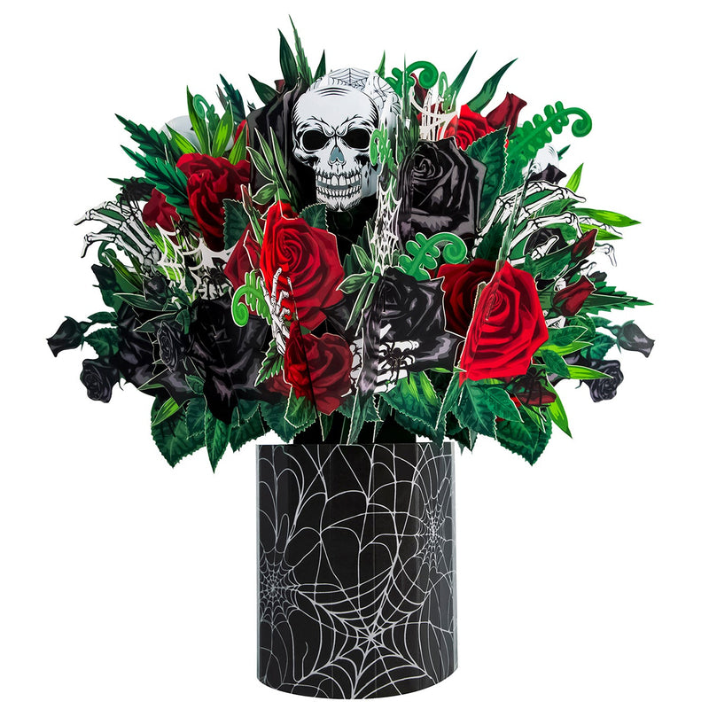 Factory Price Gothic Skull & Rose 3D Pop-Up Card Dark Floral 3D Flower Bouquet Greeting Card