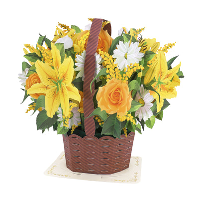 Competitive Price Daisy Lily Flower Basket 3D Pop-up Card Bright Paper Floral Bouquet