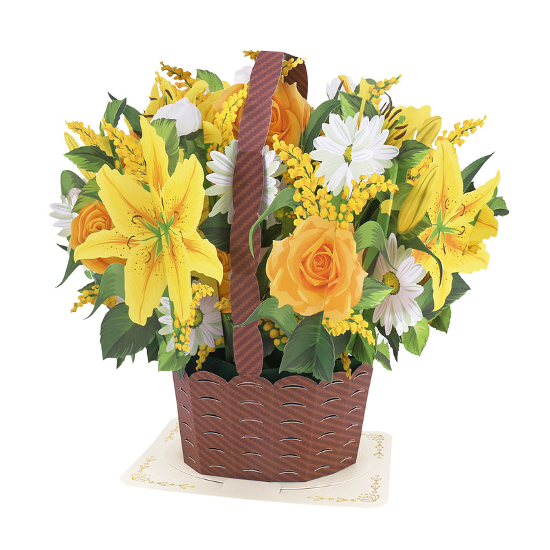Competitive Price Daisy Lily Flower Basket 3D Pop-up Card Bright Paper Floral Bouquet