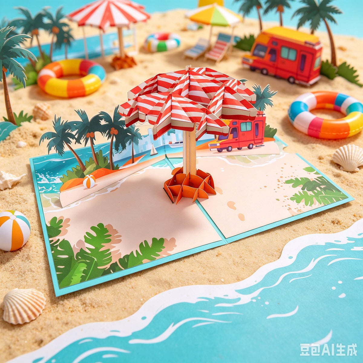 Summer Beach Party Umbrella 3D Pop Up Card