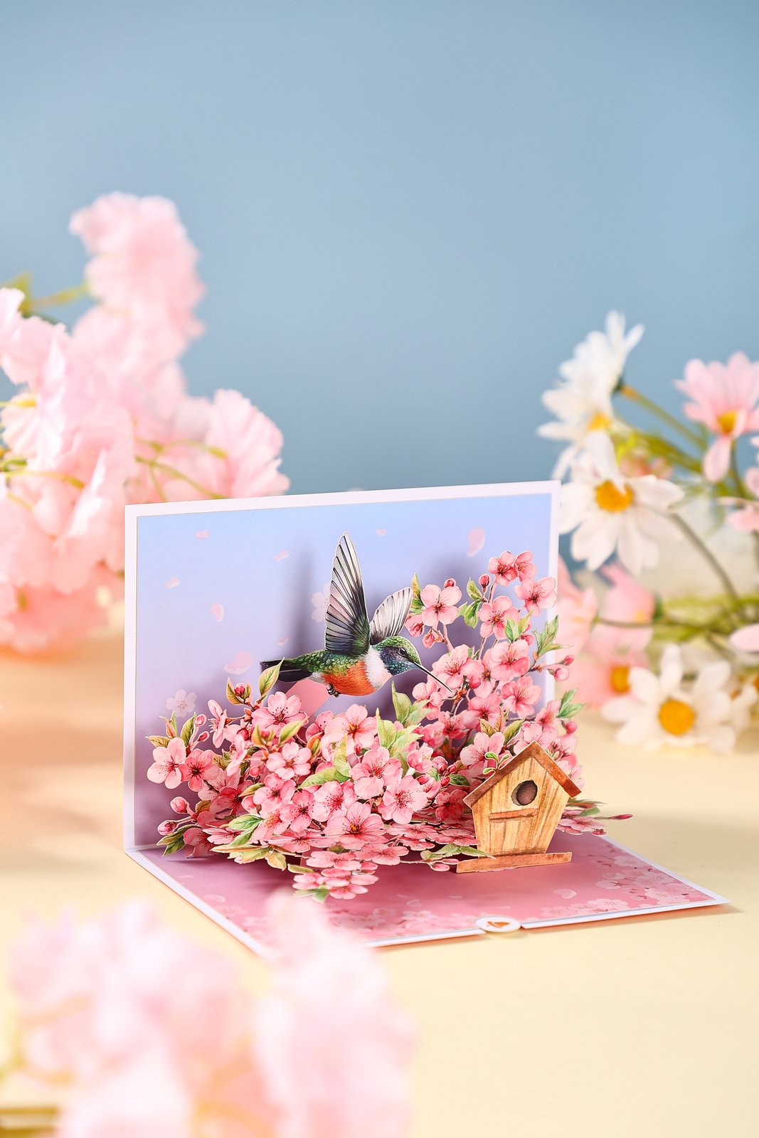 Cherry Blossom Hummingbird Greeting Card 2-Pack