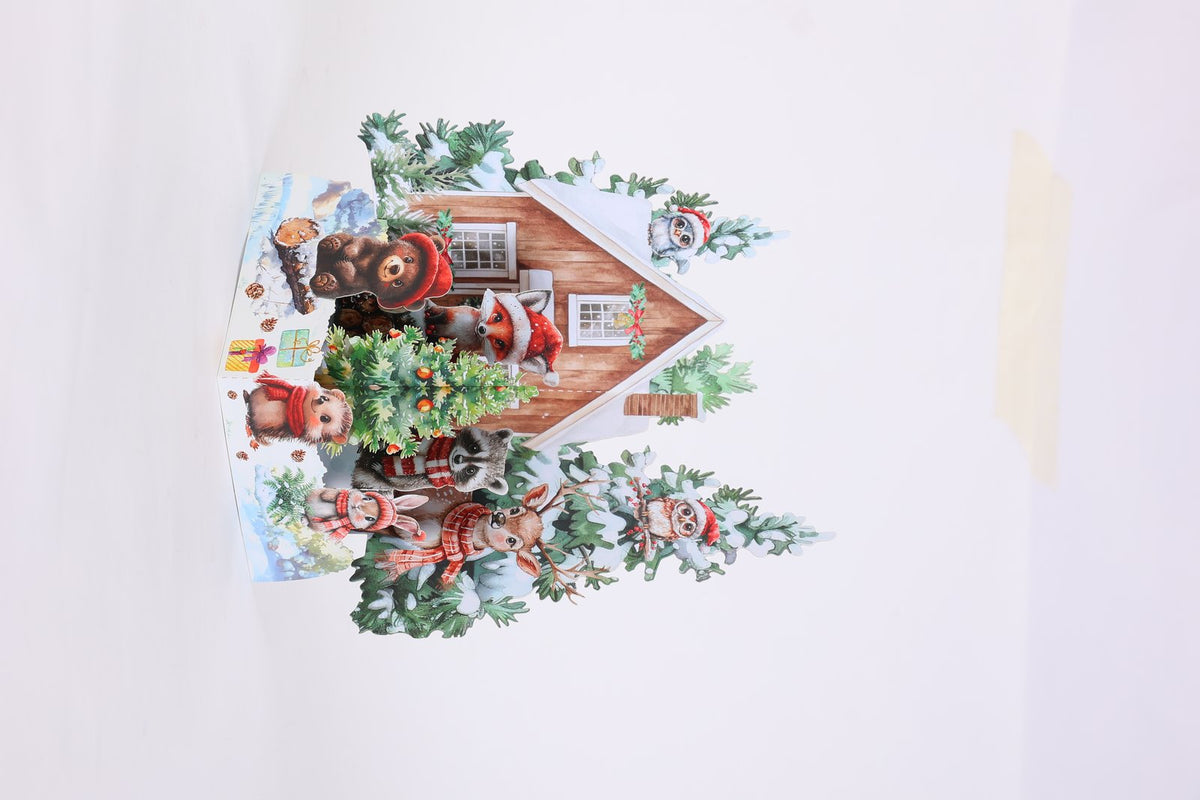 Christmas Animals Cottage 3D Pop Up Card