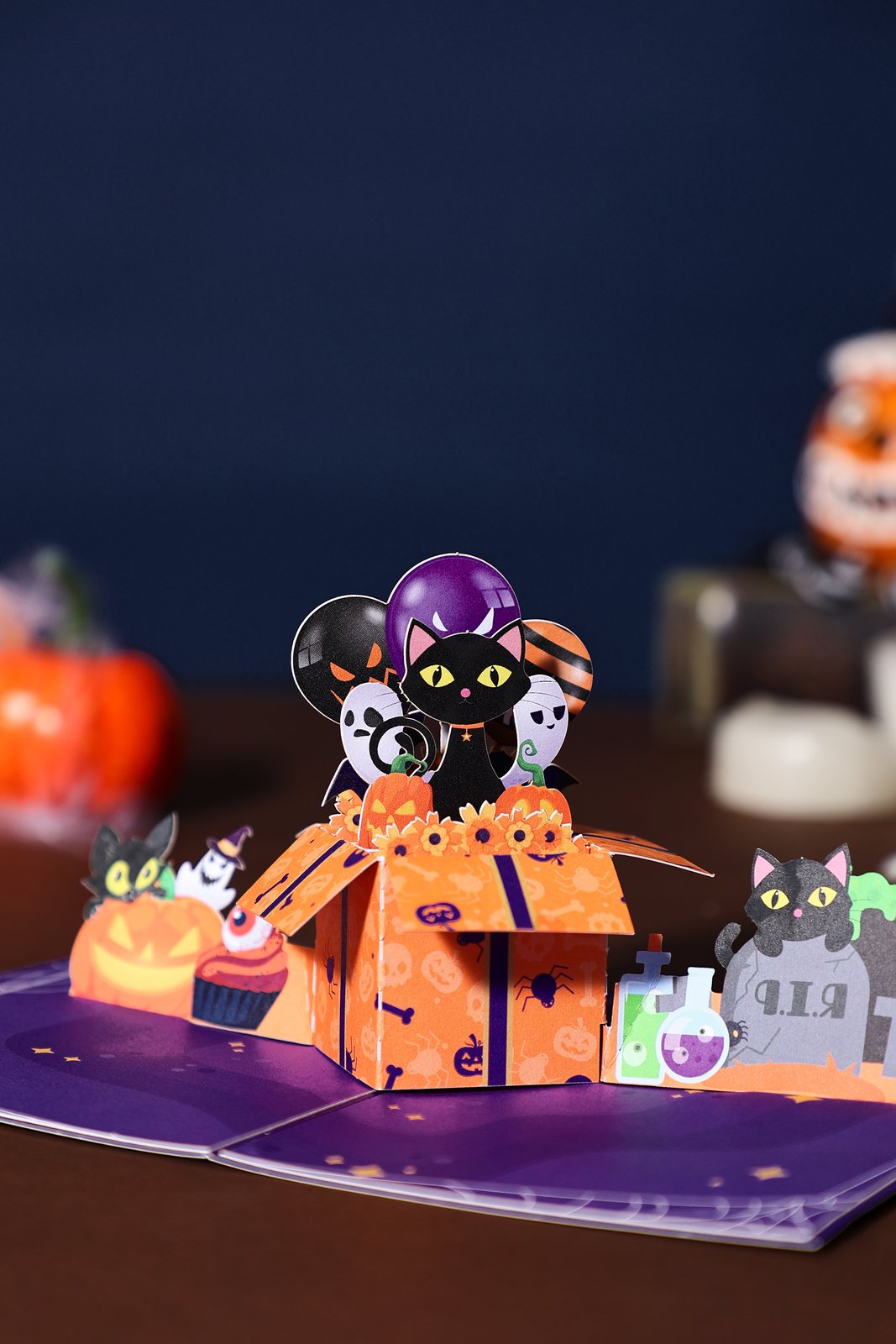 Halloween Gift Box Cat Greeting Card