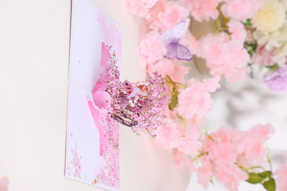 Cherry Blossom Crescent Moon Elf Pink Inside Design 3D Pop Up Card