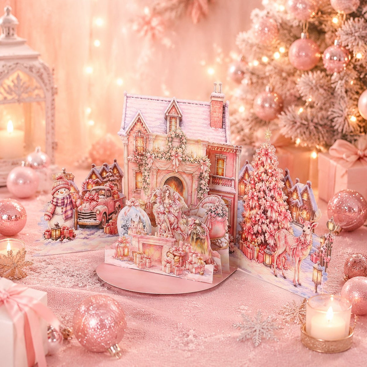 Dreamy Pink Christmas Double Door Pop Up Card