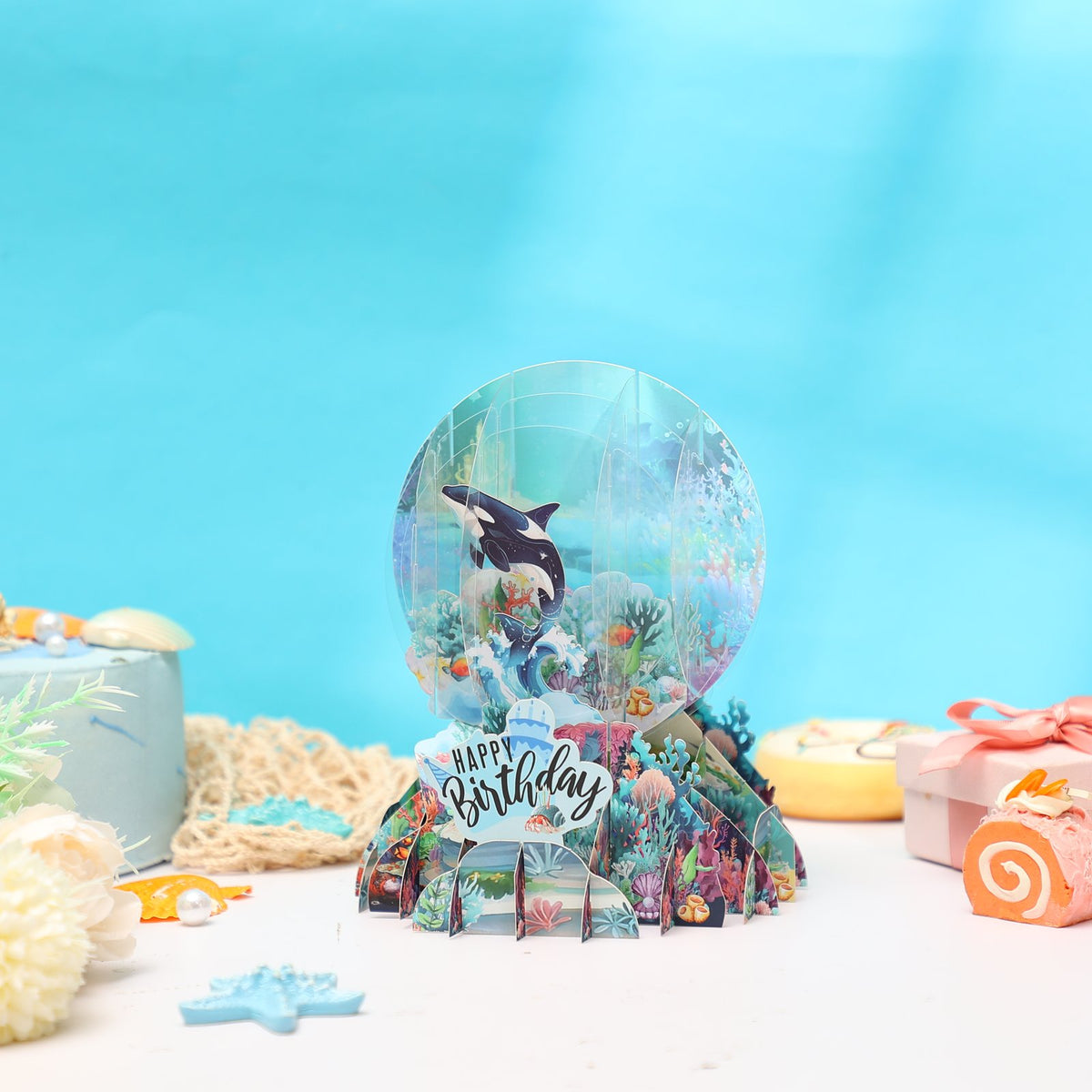 Blue Orca Under The Sea World Birthday 3D Pop Up Card