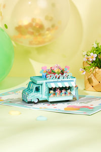 Premium Flower Cart 3D Pop Up Card Light Blue