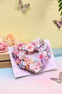 Purple Heart Fresh Flowers Butterfly Floral Wreath Pop Up Card