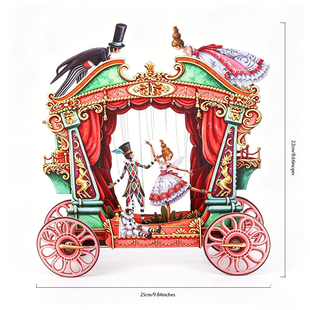 Vintage Wood Theater Horse Carriage Pop Up Card