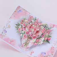 Pink Rose Flower Vase Pop Up Card