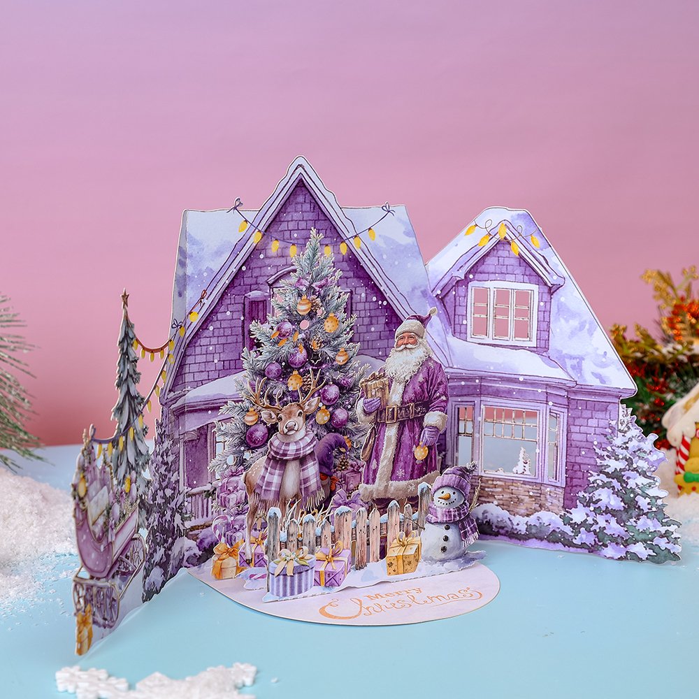 Purple Christmas Theme Double Door 3D Pop Up Card