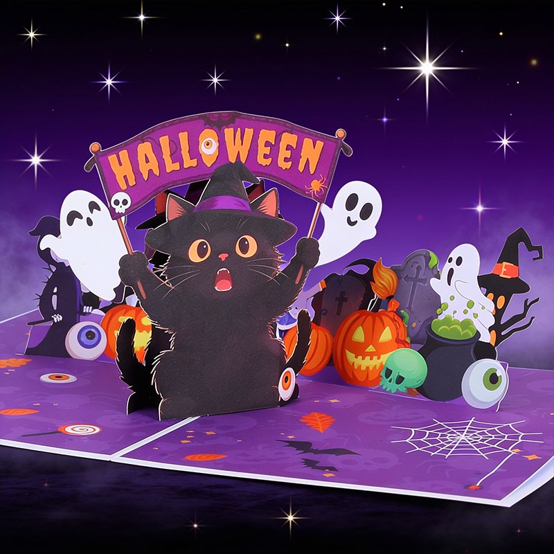 Black Cat Halloween Greeting Card