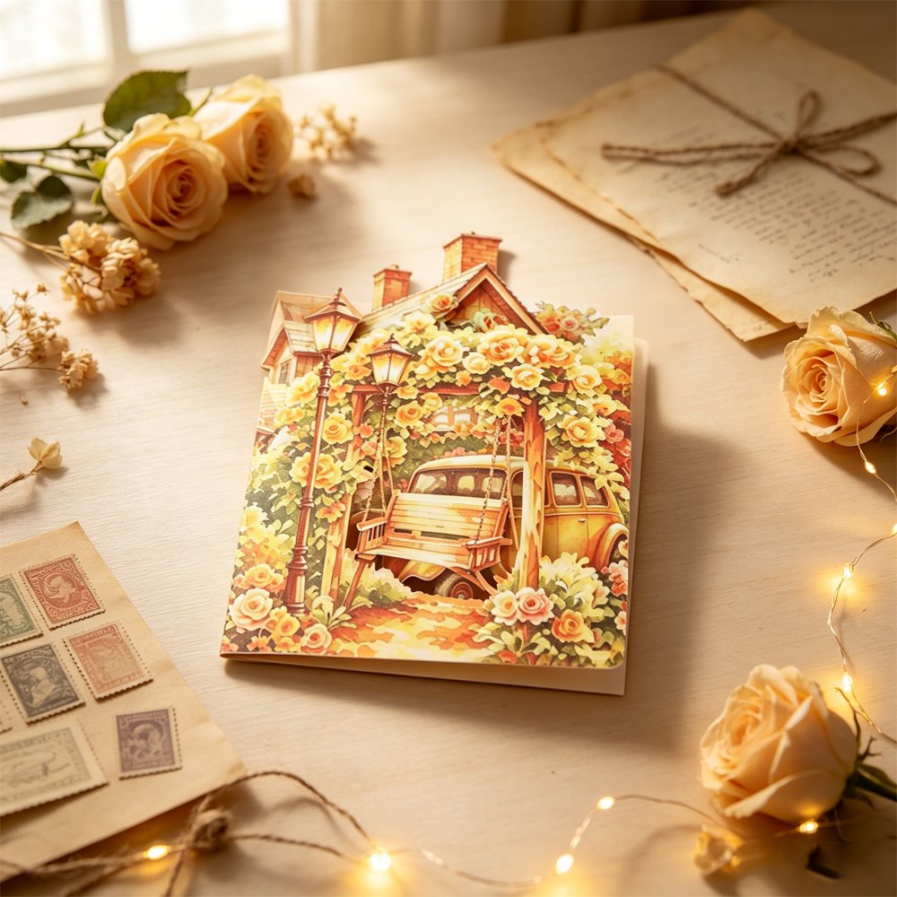 Yellow Rose Garden Double Door Pop Up Card