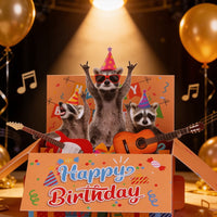Raccoon Music Party Birthday Greeting Card