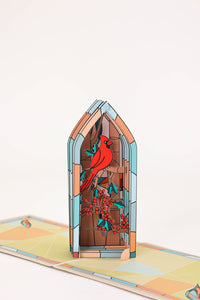 Stained Glass Cardinal 3D Pop Up Card