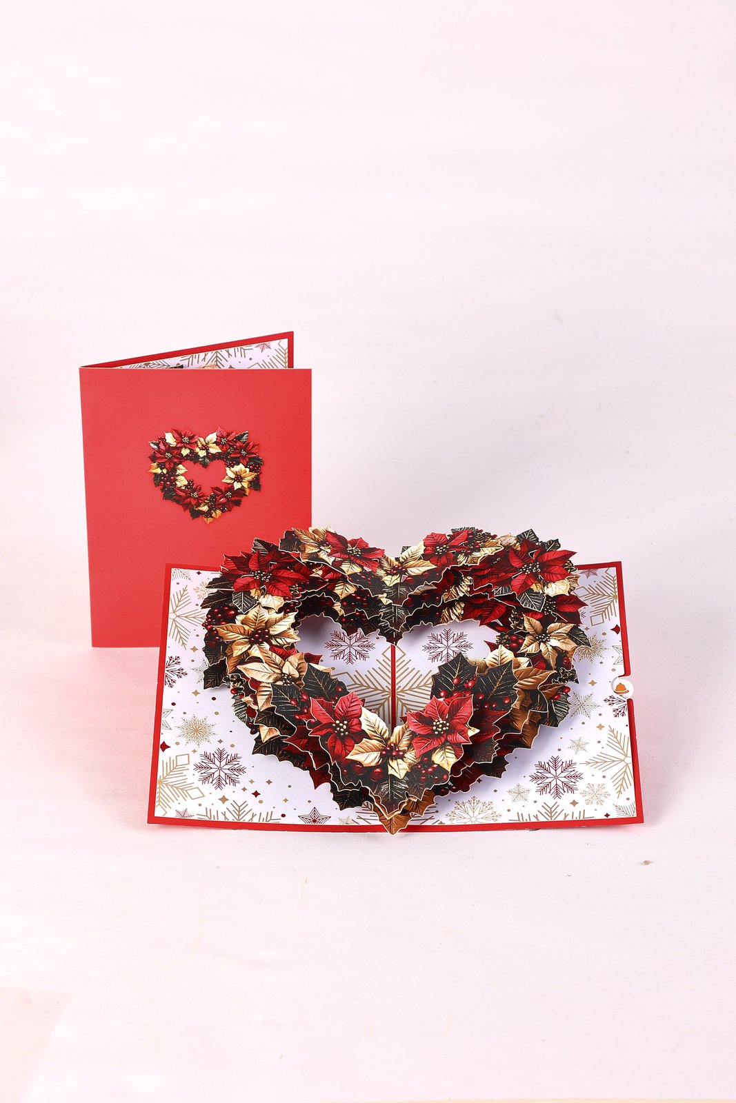 Christmas Poinsettia Heart-Shaped Greeting Card