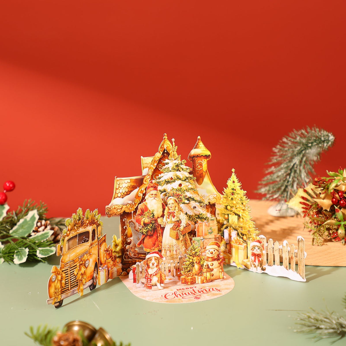 Gold Christmas Village Greeting Card