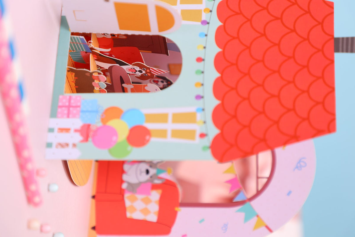 Blue Cottage Birthday Flip Pop Up Card
