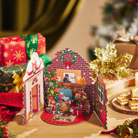 Christmas Door House Floral Wreath Flip Pop Up Card