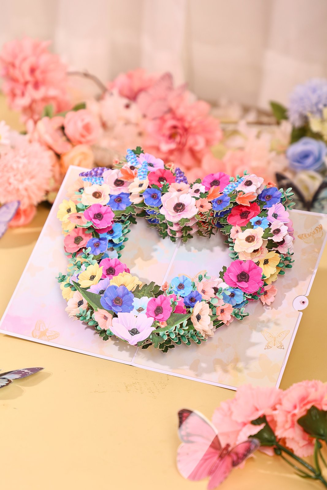 Heart Begonia Floral Wreath 3D Pop Up Card
