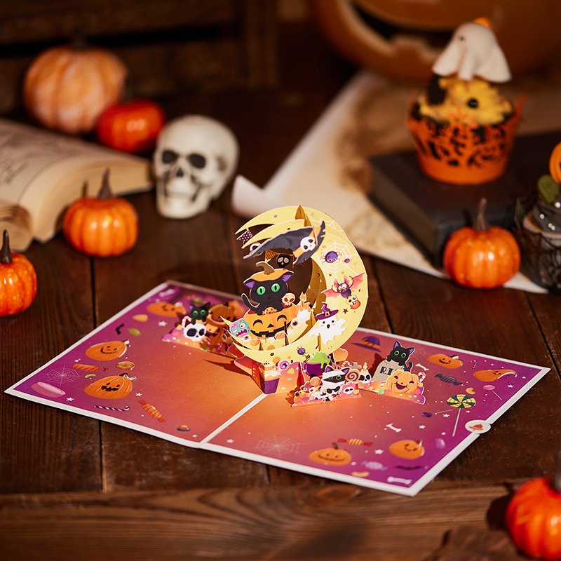 Halloween Pumpkin Crescent Moon Greeting Card
