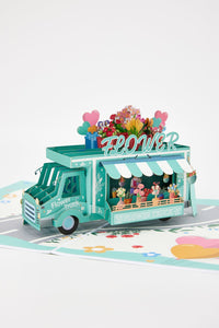 Premium Flower Cart 3D Pop Up Card Light Blue