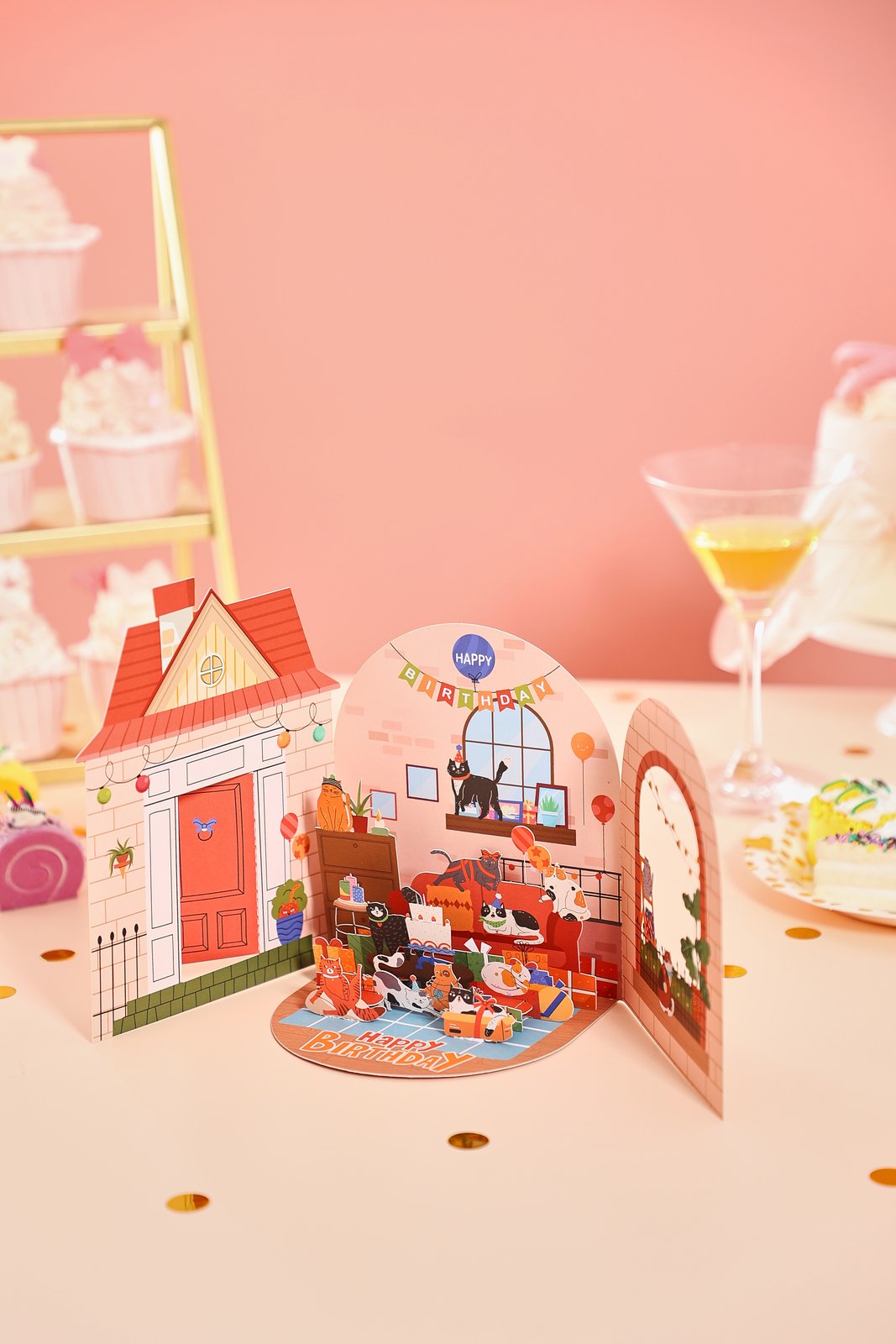 Cat Birthday Double Door 3D Pop Up Card