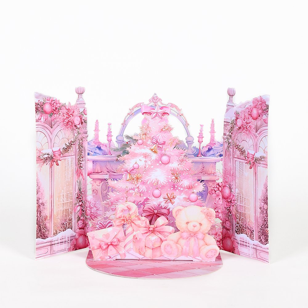 Pink Window Scene Christmas Greeting Card