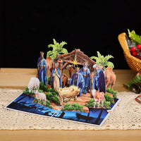 Blue Tone Nativity Scene 3D Pop Up Card