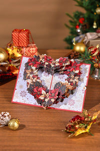 Christmas Poinsettia Heart-Shaped Greeting Card