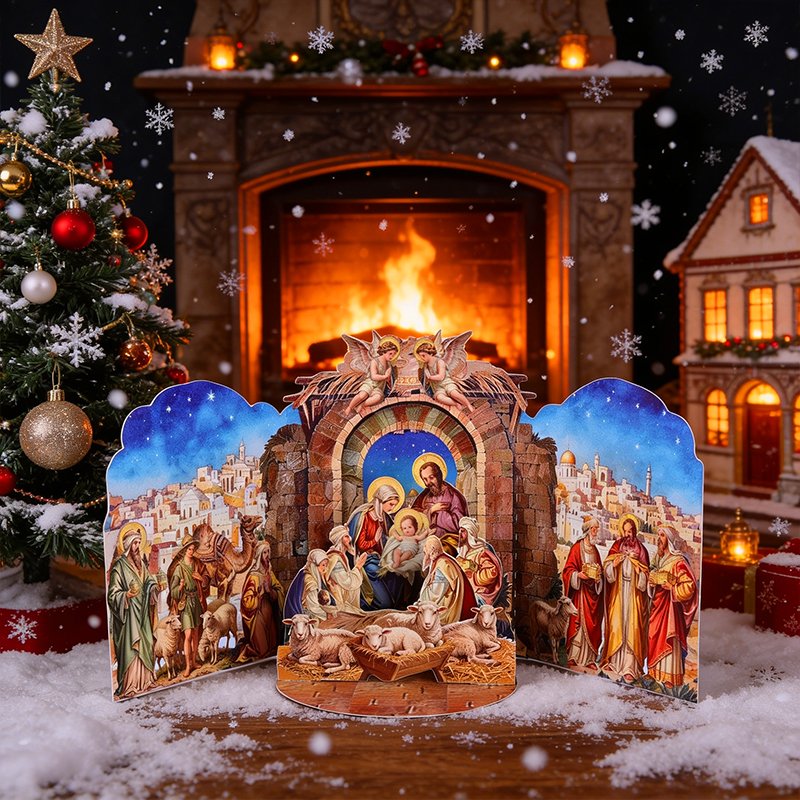 Nativity Manger Double Door Card
