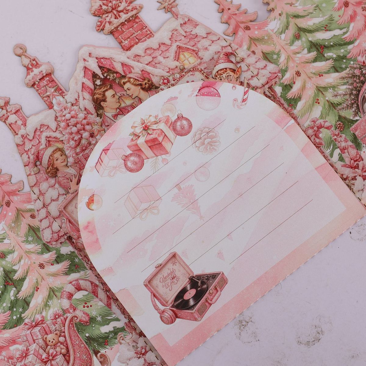 Pink Christmas Double Door Pop Up Card