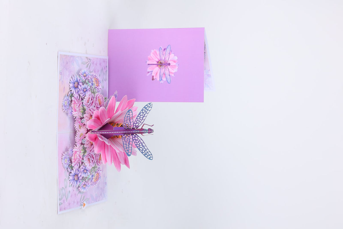 Purple Dragonfly Chrysanthemum Greeting Card